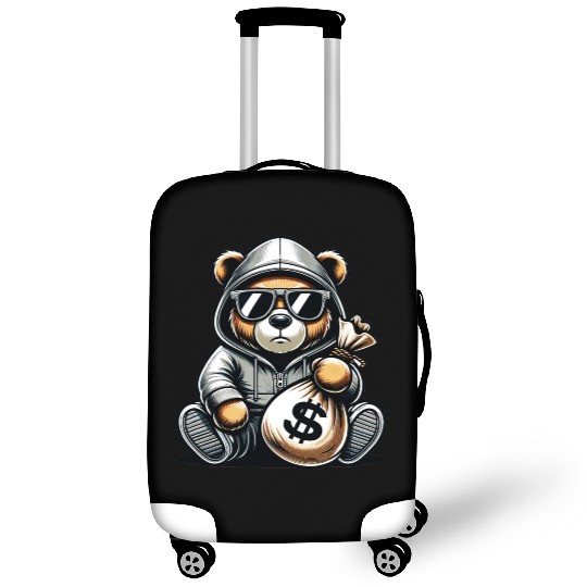 teddy bear holding a money bag Luggage Covers