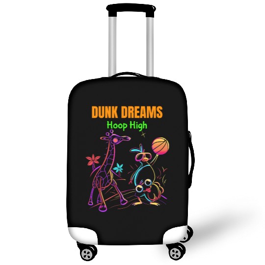 Slam Dunk Safari: Neon Hoops with Giraffe &Penguin Luggage Covers