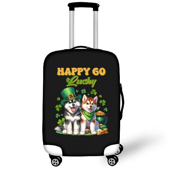 Happy Go Lucky Cute Husky St Patricks Day Luggage Covers