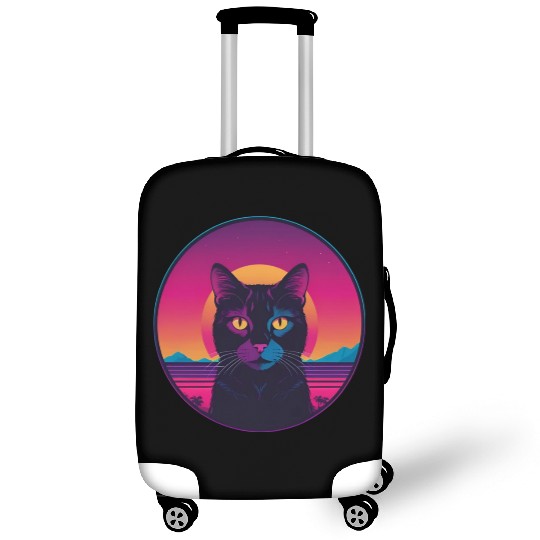 Synthwave Black Cat Luggage Covers