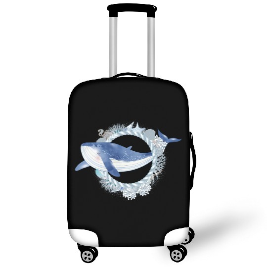 blue whale fish in coral reef in watercolor style Luggage Covers