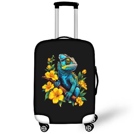 Chameleon on a Branch Surrounded by Flowers Luggage Covers