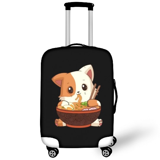 Cute anime cat eating ramen noodles Luggage Covers