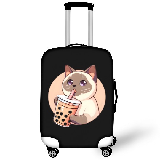 Siamese cat having bubble tea Luggage Covers