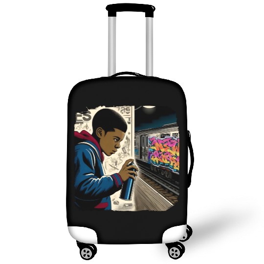 AI Teen in Underground Subway Layup -Masked Border Luggage Covers