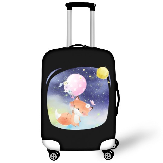 Funny Happy Fox Flying to Sky Using Balloon Luggage Covers