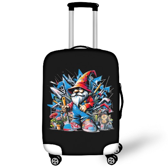 Colorful, lively garden gnome surrounded by tools Luggage Covers