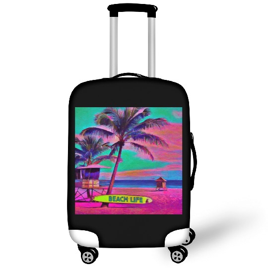 Neon Beach Life Scene 90's Vibes - Surfboard, Sand Luggage Covers