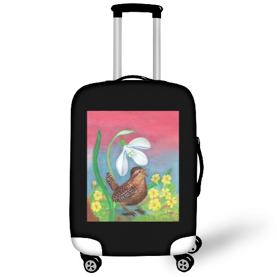 White Snowdrop & Wren Bird in Spring Illustration Luggage Covers