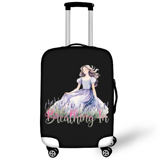 Girl in Lavender Dress Relaxing in Flower Field Luggage Covers