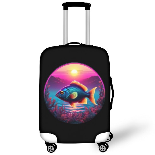 Synthwave Fish and Coral and a Sunset and Ocean Luggage Covers