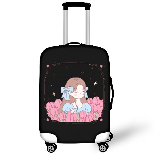 girl and tulips Luggage Covers
