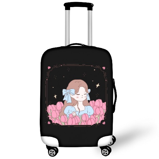 girl and tulips Luggage Covers