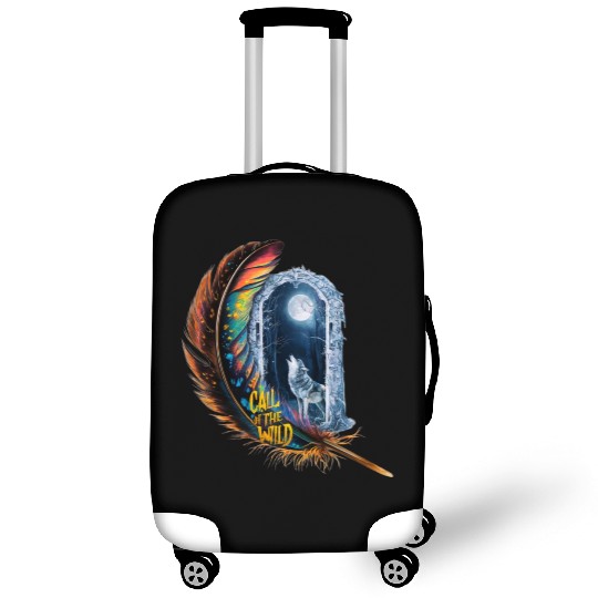 Glowing feather with wolf howling at the moon Luggage Covers