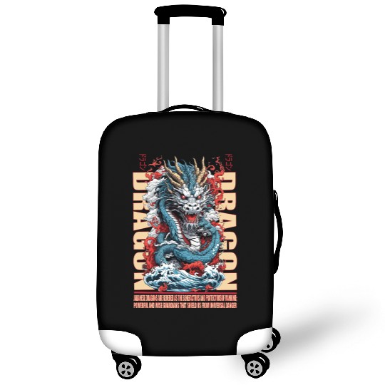 Japanese dragon on waves Luggage Covers