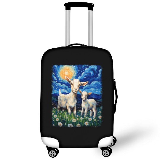 Goats Farm Animals Farmer Starry Night Painting Luggage Covers