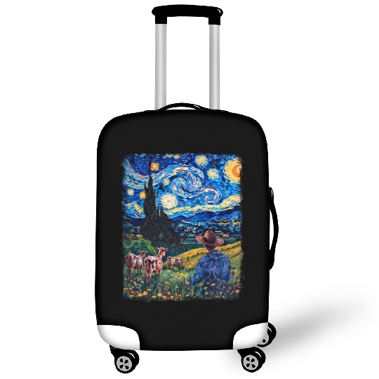 Cow Farmer Farming Farm Starry Night Painting Luggage Covers