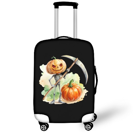 Pumpkin headed skeleton wielding a menacing scythe Luggage Covers