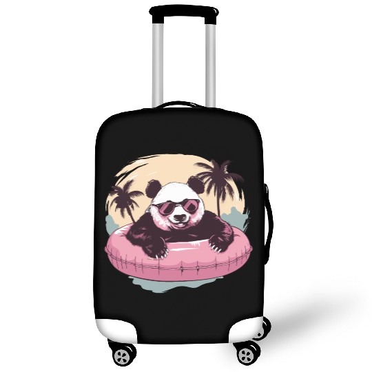 Panda with sunglasses a pink swimming ring in Pool Luggage Covers