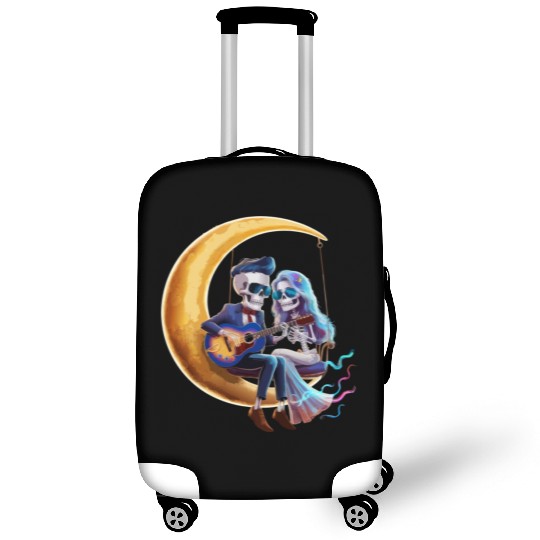 Skeleton Playing Guitar with Girlfriend on Moon Luggage Covers