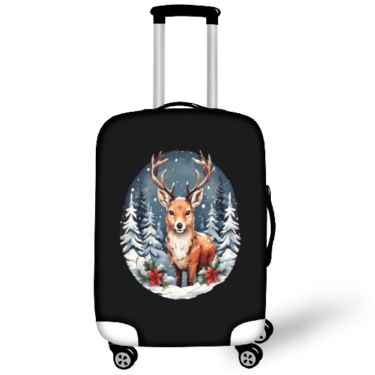 Christmas Deer with Poinsettia and Snow Luggage Covers