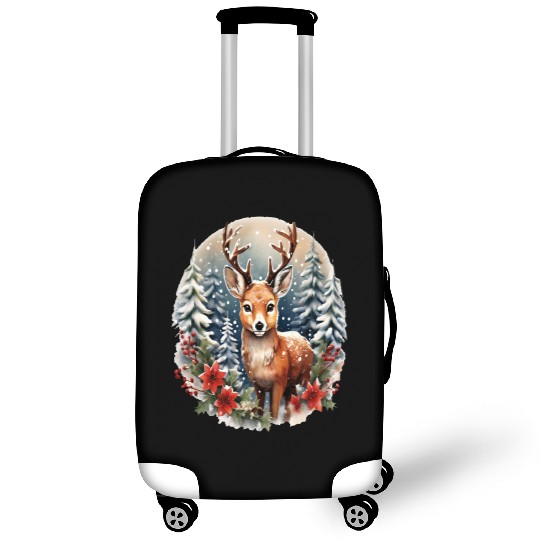 Christmas Deer with Poinsettia and Snow Luggage Covers