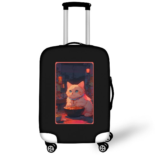 Anime Cute Cat Eating Ramen Luggage Covers