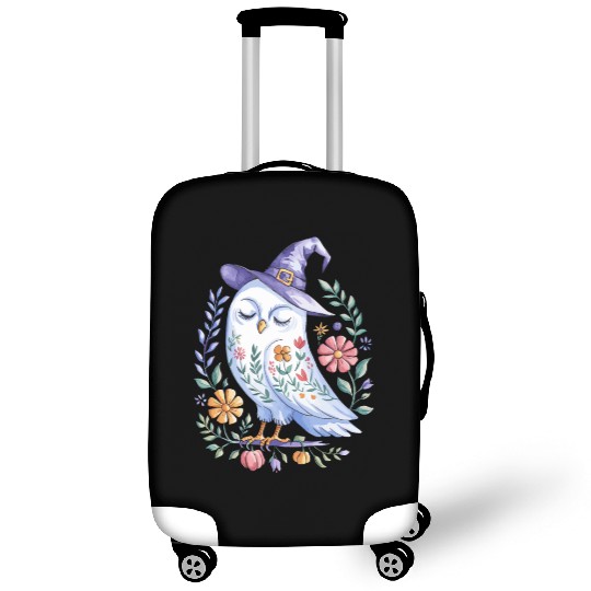 Halloween Owl with Floral Witch Hat Luggage Covers