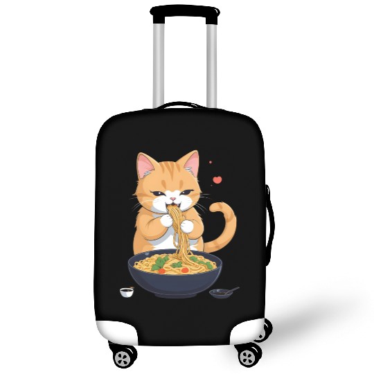 Funny Kawaii Cat Eating Ramen Noodles Japanese Luggage Covers