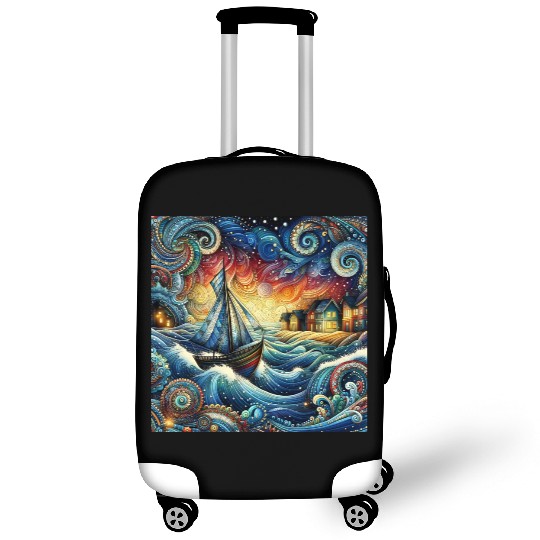 Sailing boat on turbulent waves near dutch houses Luggage Covers