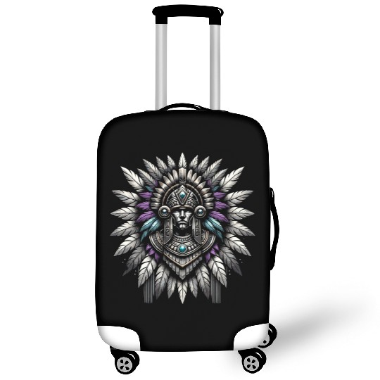 Aztec Warrior Mask with Tribal Art and Ancient Luggage Covers