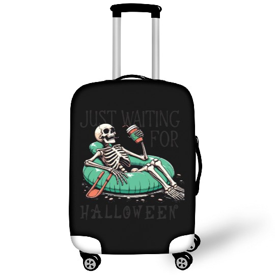 Waiting for halloween saying skeleton at pool Luggage Covers