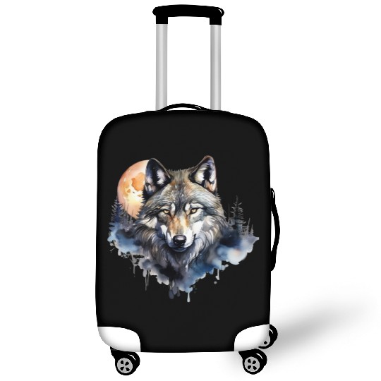 Wolf Portrait Under Full Moon Design Luggage Covers