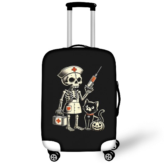 Creepy Nurse Skeleton with Pumpkin and Black Cat Luggage Covers