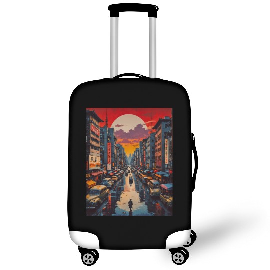Twilight Reflections in Neon City Luggage Covers