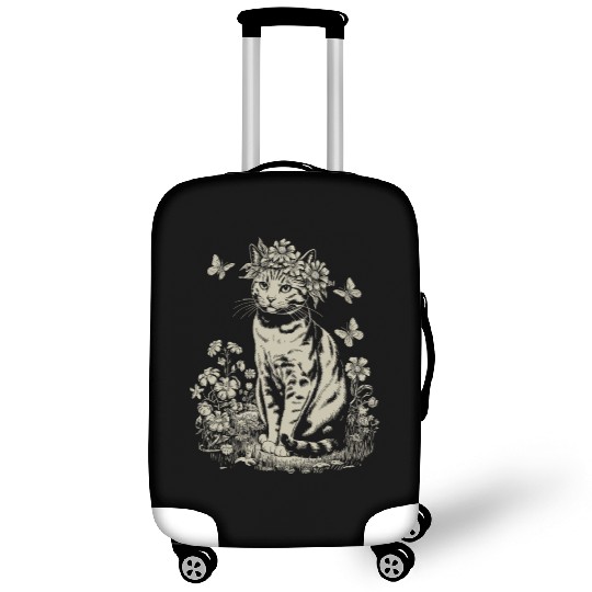Cottagecore Cat with Flower Crown in Garden Luggage Covers