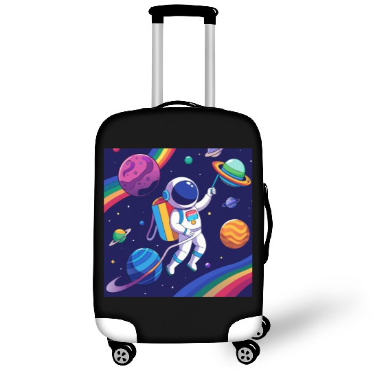 "Cosmic Pride: Astronaut with Neon Rainbow Flag" Luggage Covers