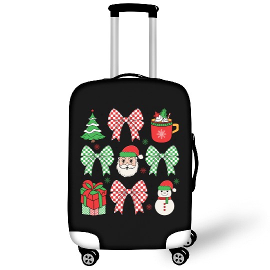Retro Christmas Coquette Bow Santa Family Design Luggage Covers