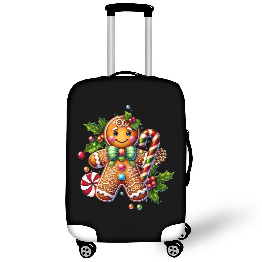 Happy gingerbread man with candy cane Luggage Covers