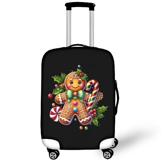 Happy gingerbread man with candy cane Luggage Covers