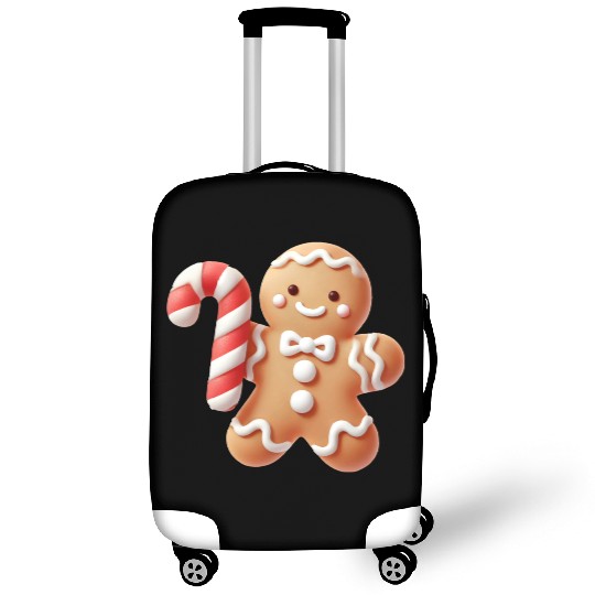 Happy gingerbread man with candy cane Luggage Covers