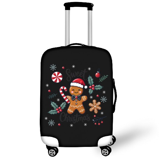Happy gingerbread man with candy cane Luggage Covers