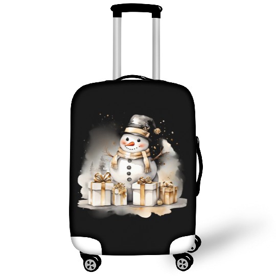 Black Gold Snowman, Merry Christmas Luggage Covers
