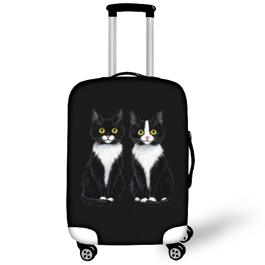Elegant Black and White Cat Illustration Luggage Covers