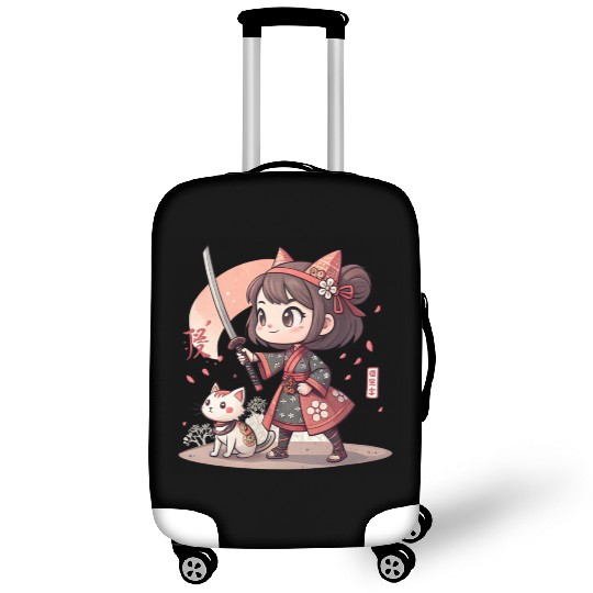 Adorable Anime Samurai Girl: Cat & Katana Design Luggage Covers