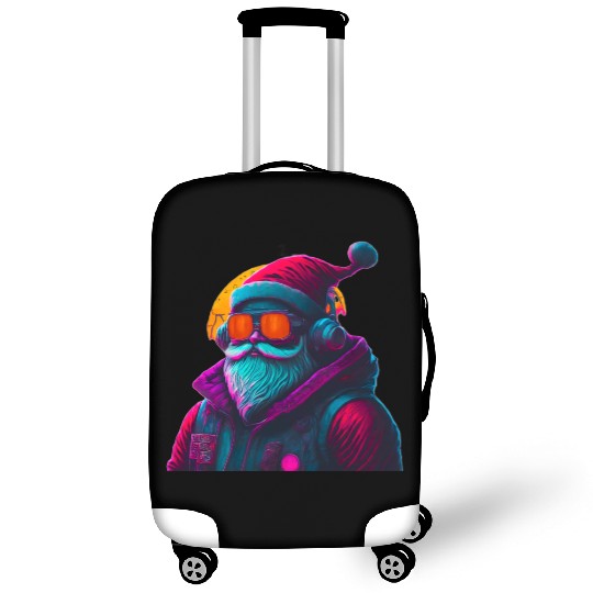 Retro Cool Santa Claus with Headphones Neon Colors Luggage Covers