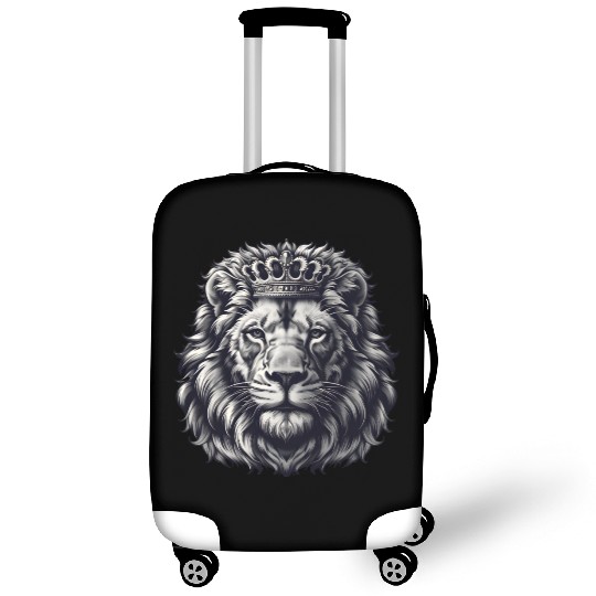 Royal Lion Face with Crown Black and Grey Luggage Covers