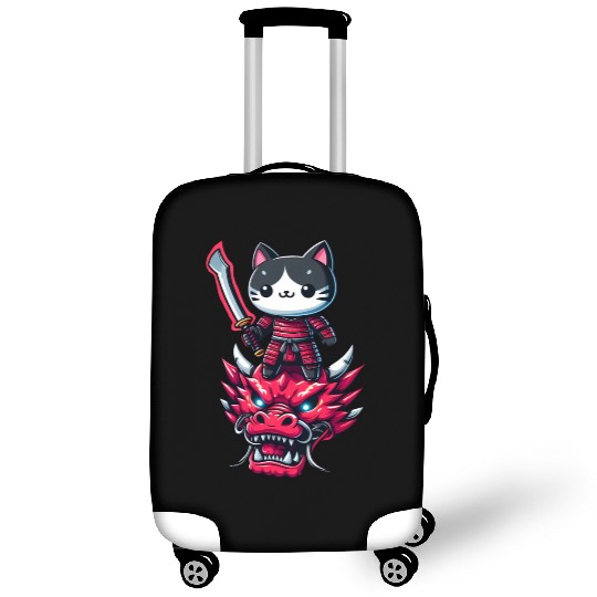 Samurai Cat with Sword on Dragon in Epic 3D Effect Luggage Covers