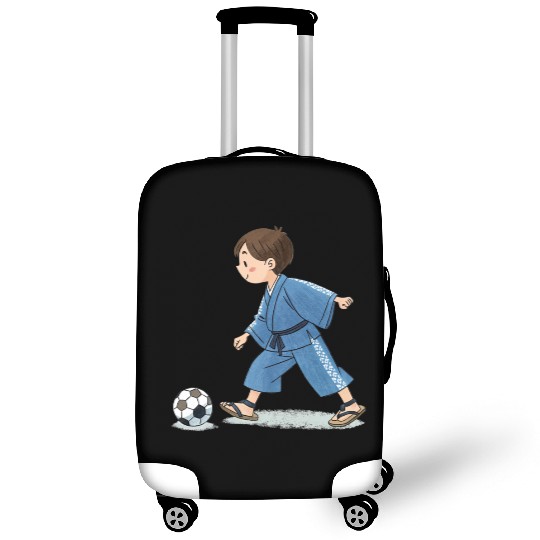 Boy in kimono playing soccer Luggage Covers
