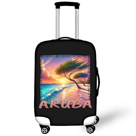 Aruba Eagle Beach Sunset Palm Trees Grunge Luggage Covers